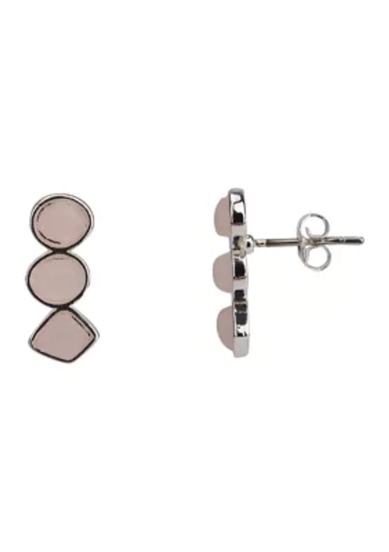 Fine Silver Plated Rose Quartz and Amethyst Cabochon Drop Earrings