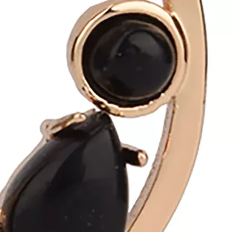 Teardrop Earrings with Black Agate Stones in Gold Tone Plated Silver