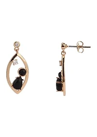 Teardrop Earrings with Black Agate Stones in Gold Tone Plated Silver