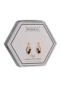 Teardrop Earrings with Black Agate Stones in Gold Tone Plated Silver