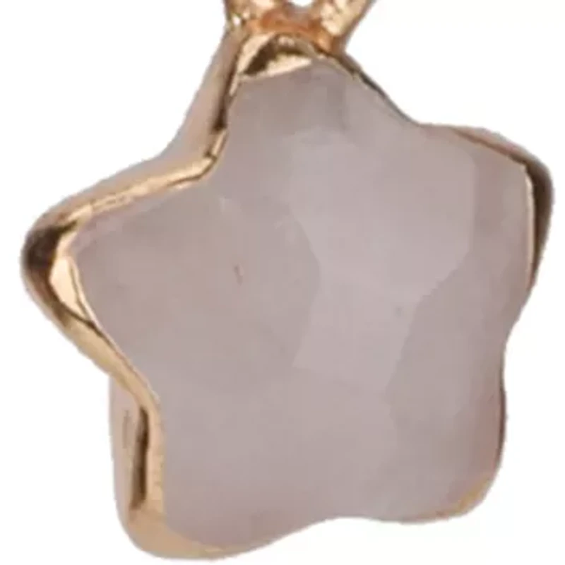 Gold Tone Fine Silver Plated Rose Quartz Star Pendant Necklace