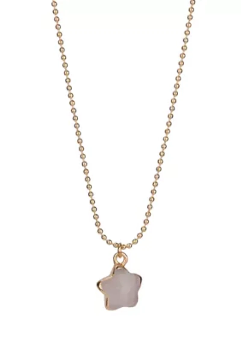Gold Tone Fine Silver Plated Rose Quartz Star Pendant Necklace