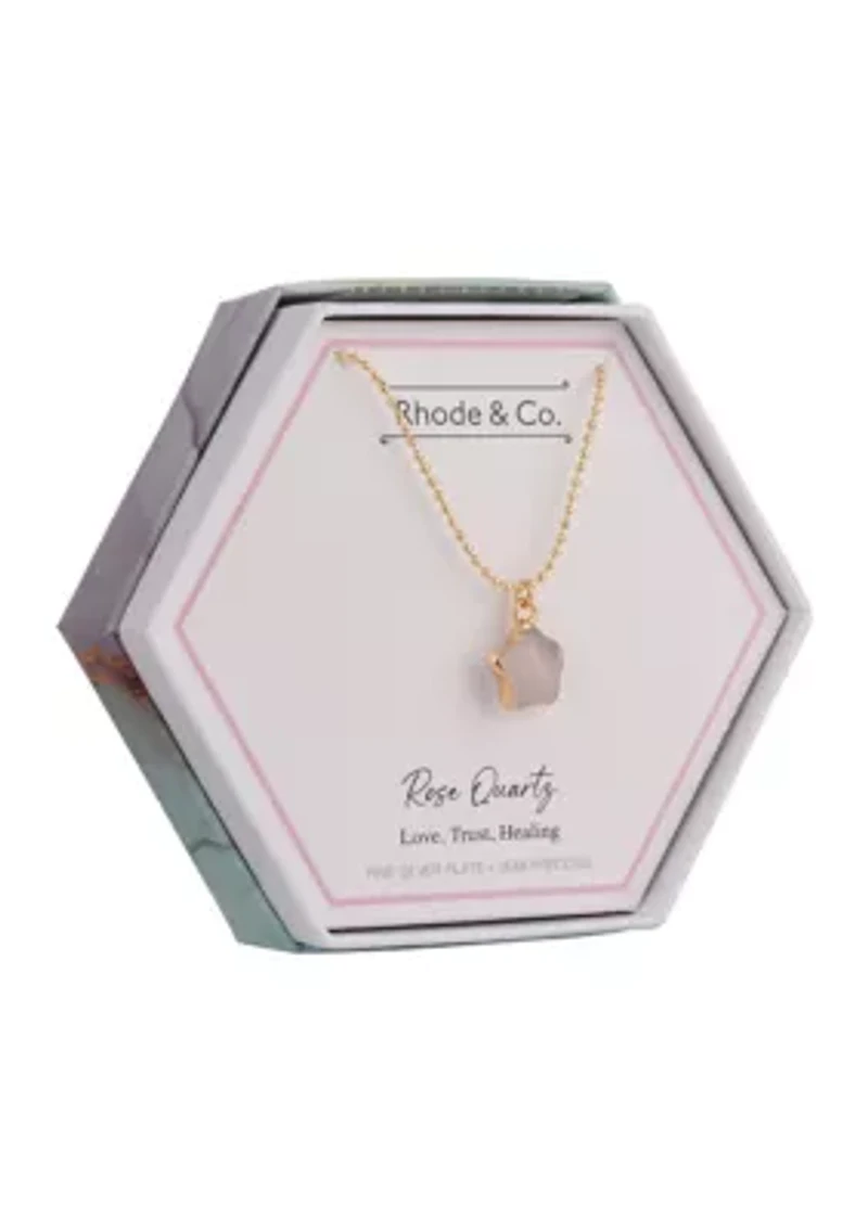 Gold Tone Fine Silver Plated Rose Quartz Star Pendant Necklace