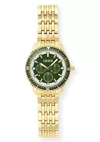 IZOD Adult Mens Analog Watch w Green Dial in Goldtone Bracelet Model# IZO50077