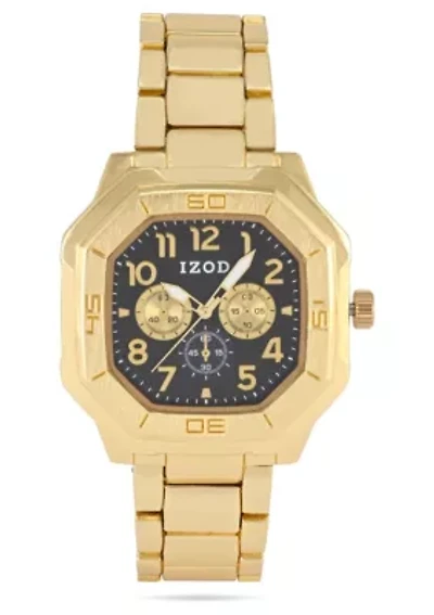 IZOD Adult Mens Analog Watch w Gold Case and Black Dial on Gold Bracelet Model# IZO50119