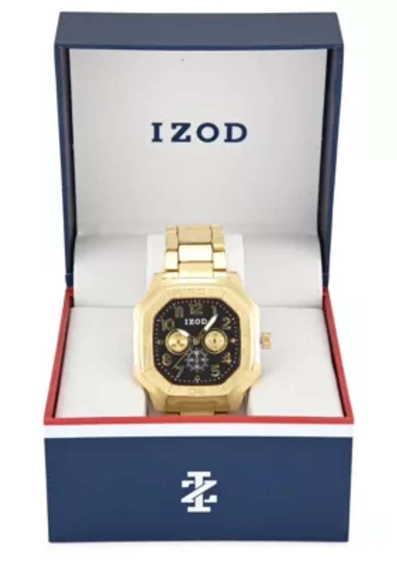 IZOD Adult Mens Analog Watch w Gold Case and Black Dial on Gold Bracelet Model# IZO50119