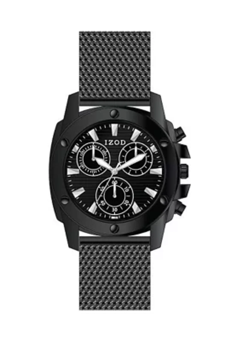 IZOD Men's Black Mesh Bracelet Watch TV shaped Case
