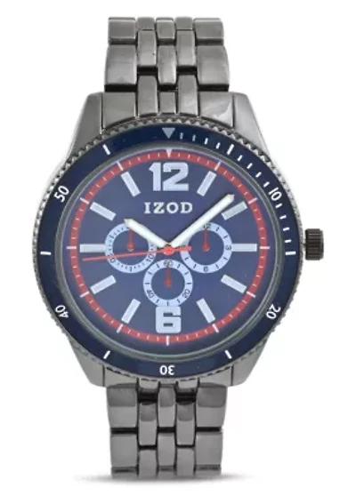 IZOD Adult Mens Analog Watch w Blue and Red Accent Dial on Black Bracelet Model# IZO5674