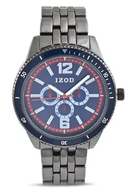 IZOD Adult Mens Analog Watch w Blue and Red Accent Dial on Black Bracelet Model# IZO5674