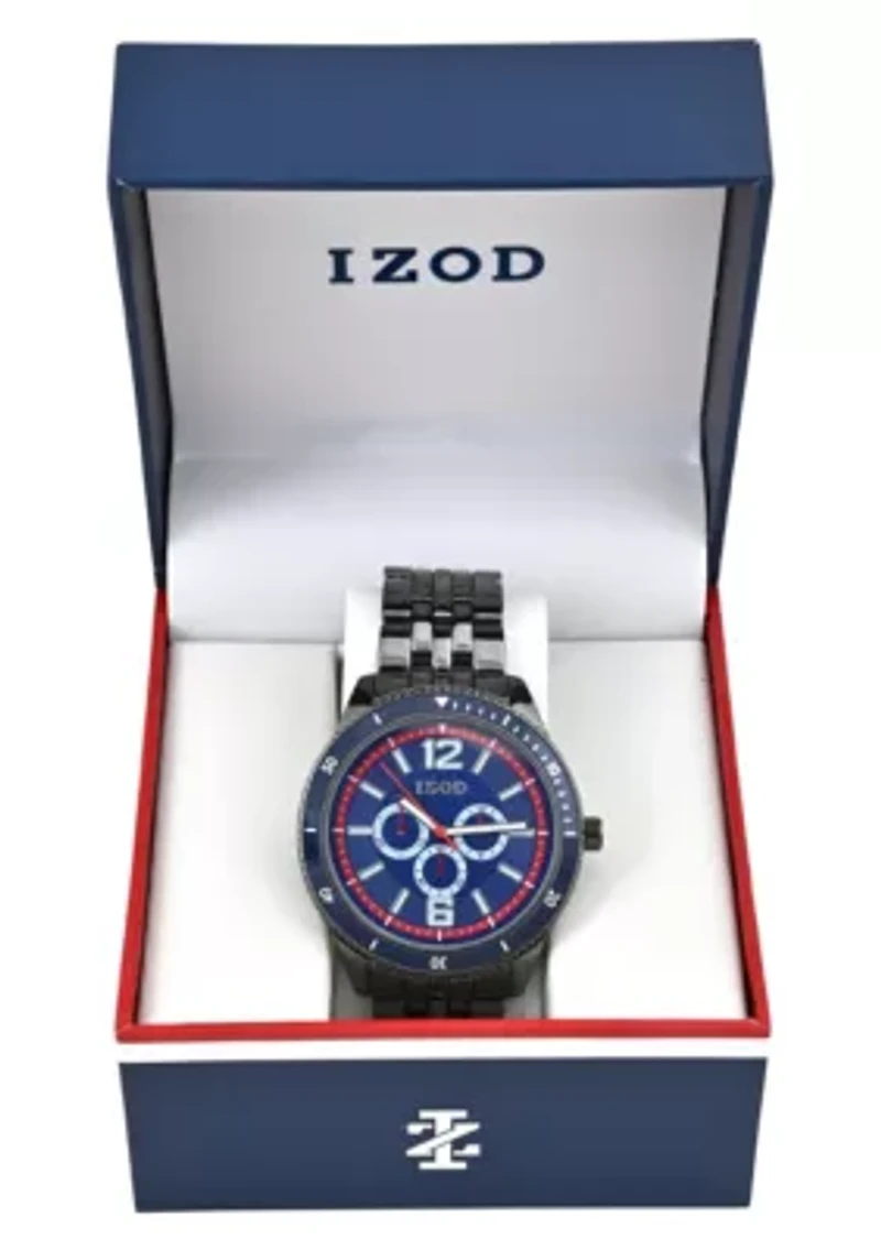 IZOD Adult Mens Analog Watch w Blue and Red Accent Dial on Black Bracelet Model# IZO5674