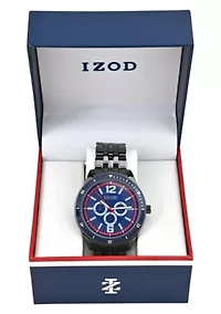 IZOD Adult Mens Analog Watch w Blue and Red Accent Dial on Black Bracelet Model# IZO5674