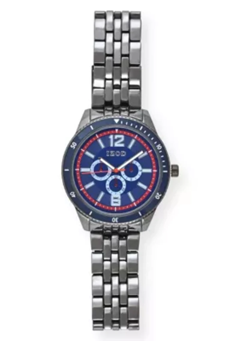 IZOD Adult Mens Analog Watch w Blue and Red Accent Dial on Black Bracelet Model# IZO5674