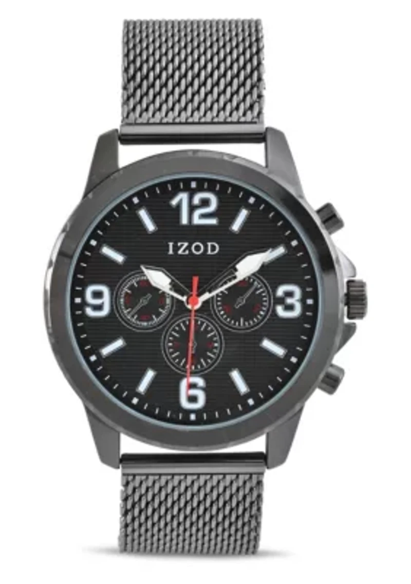 IZOD Adult Mens Analog Watch w Black Dial on Black Mesh Bracelet Model# IZO5826