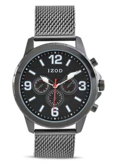 IZOD Adult Mens Analog Watch w Black Dial on Black Mesh Bracelet Model# IZO5826