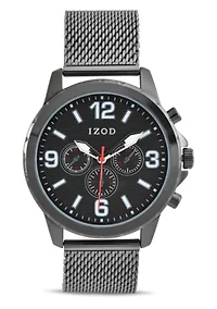 IZOD Adult Mens Analog Watch w Black Dial on Black Mesh Bracelet Model# IZO5826