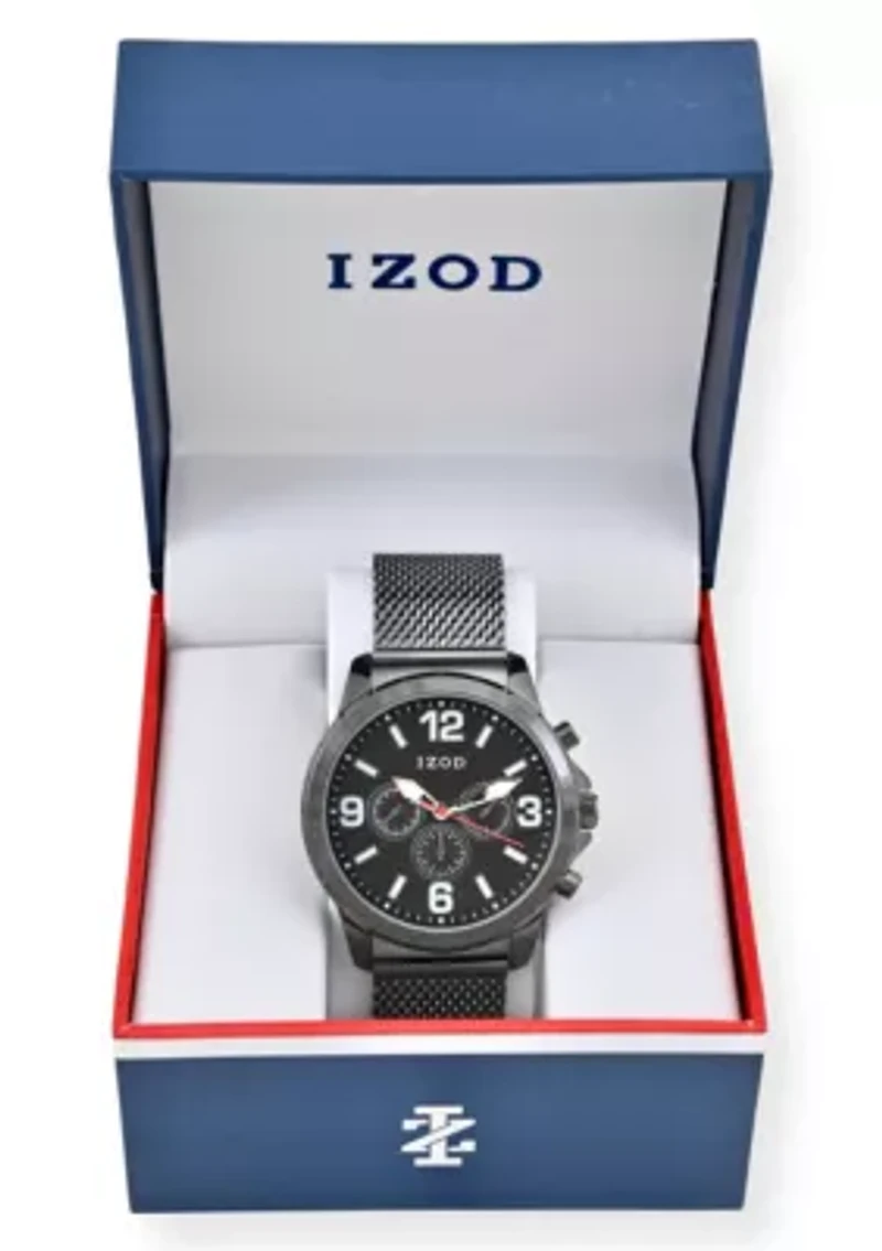 IZOD Adult Mens Analog Watch w Black Dial on Black Mesh Bracelet Model# IZO5826