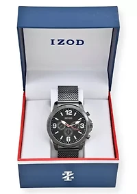 IZOD Adult Mens Analog Watch w Black Dial on Black Mesh Bracelet Model# IZO5826