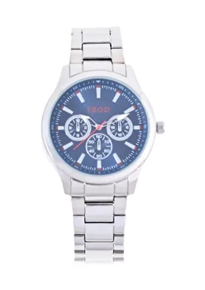 IZOD Silvertone Bracelet Watch w Red White Blue Accents