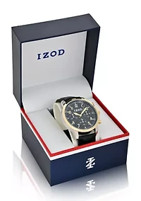 IZOD Men's Black Strap Watch with Two Tone Case