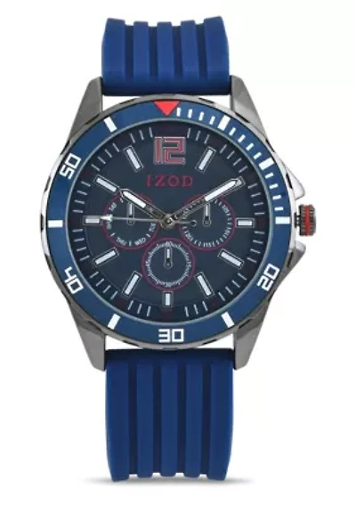 IZOD Adult Mens Analog Watch w Blue Rubber Strap in Gunmetal Model# IZO9295