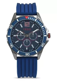 IZOD Adult Mens Analog Watch w Blue Rubber Strap in Gunmetal Model# IZO9295