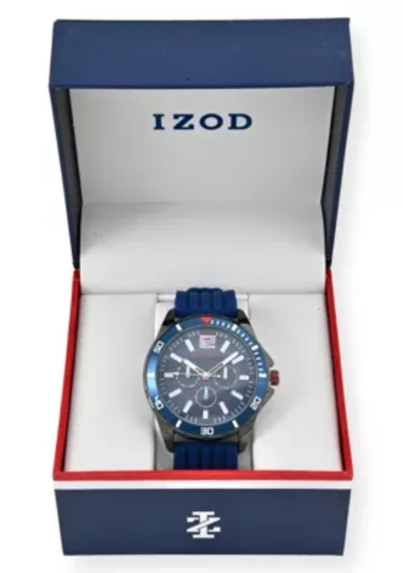 IZOD Adult Mens Analog Watch w Blue Rubber Strap in Gunmetal Model# IZO9295
