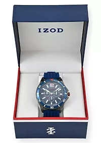 IZOD Adult Mens Analog Watch w Blue Rubber Strap in Gunmetal Model# IZO9295