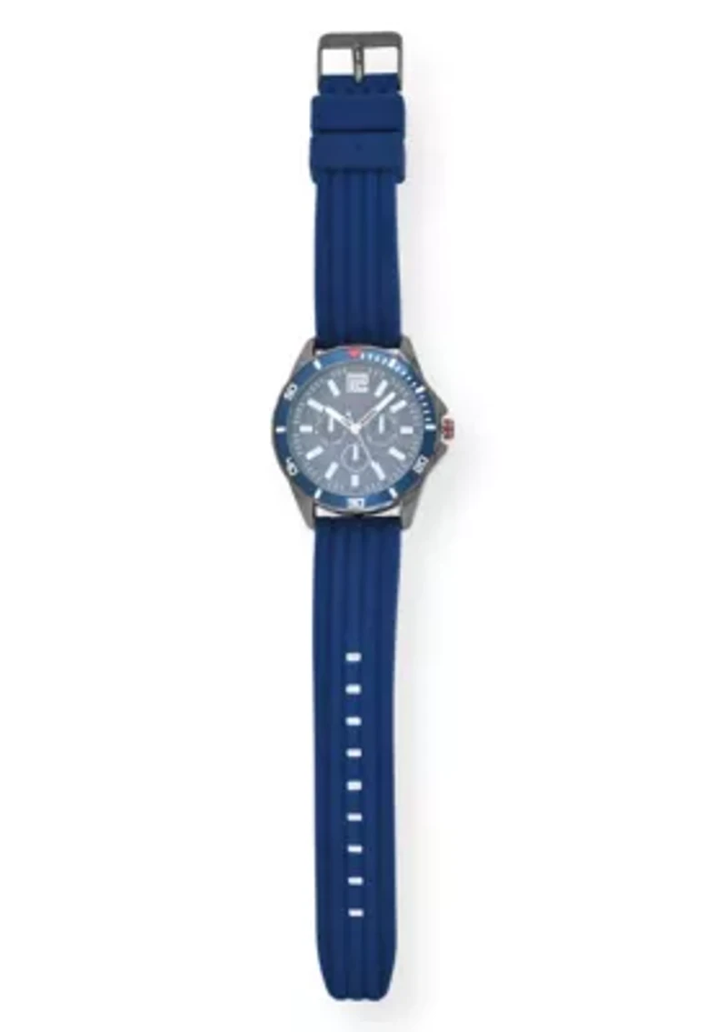 IZOD Adult Mens Analog Watch w Blue Rubber Strap in Gunmetal Model# IZO9295