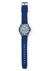 IZOD Adult Mens Analog Watch w Blue Rubber Strap in Gunmetal Model# IZO9295