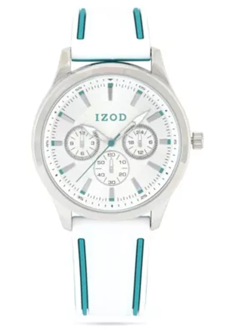 IZOD Adult Mens Analog Watch w White Rubber Strap in Silver Model# IZO9395