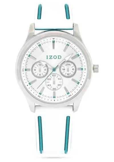 IZOD Adult Mens Analog Watch w White Rubber Strap in Silver Model# IZO9395