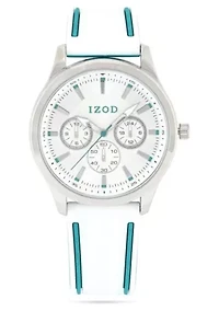 IZOD Adult Mens Analog Watch w White Rubber Strap in Silver Model# IZO9395