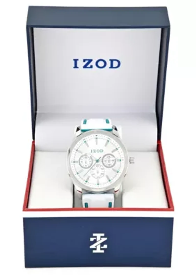 IZOD Adult Mens Analog Watch w White Rubber Strap in Silver Model# IZO9395