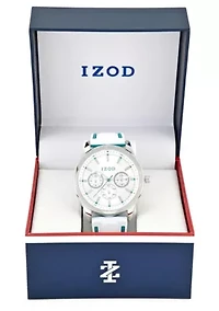 IZOD Adult Mens Analog Watch w White Rubber Strap in Silver Model# IZO9395