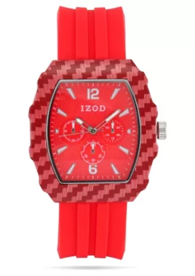IZOD Adult Mens Analog Watch w Red Rubber Strap in Red Model# IZO9411
