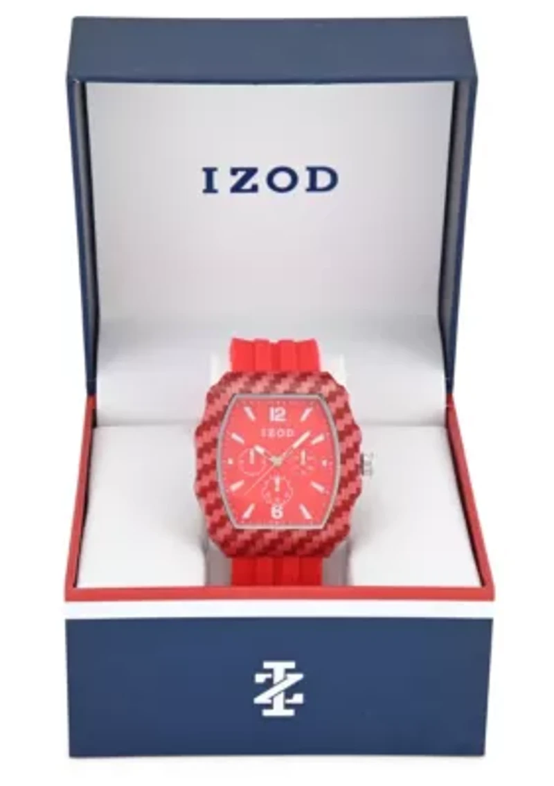 IZOD Adult Mens Analog Watch w Red Rubber Strap in Red Model# IZO9411