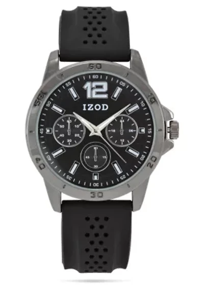 IZOD Adult Mens Analog Watch w Black Rubber Strap in Gunmetal Model# IZO9426