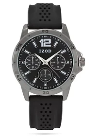 IZOD Adult Mens Analog Watch w Black Rubber Strap in Gunmetal Model# IZO9426