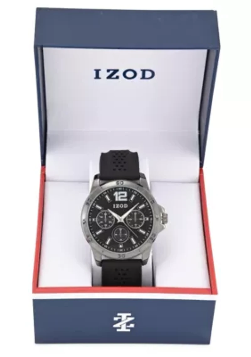 IZOD Adult Mens Analog Watch w Black Rubber Strap in Gunmetal Model# IZO9426