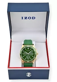 IZOD Adult Mens Analog Watch w Green Rubber Strap in Gold Model# IZO9432