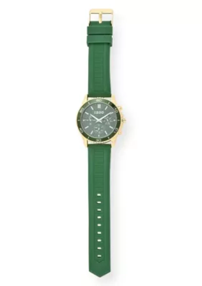 IZOD Adult Mens Analog Watch w Green Rubber Strap in Gold Model# IZO9432