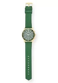 IZOD Adult Mens Analog Watch w Green Rubber Strap in Gold Model# IZO9432