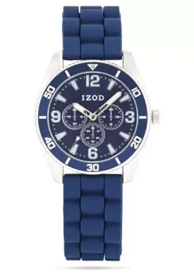 IZOD Adult Mens Analog Watch w Blue Rubber Strap in Silver Model# IZO9444