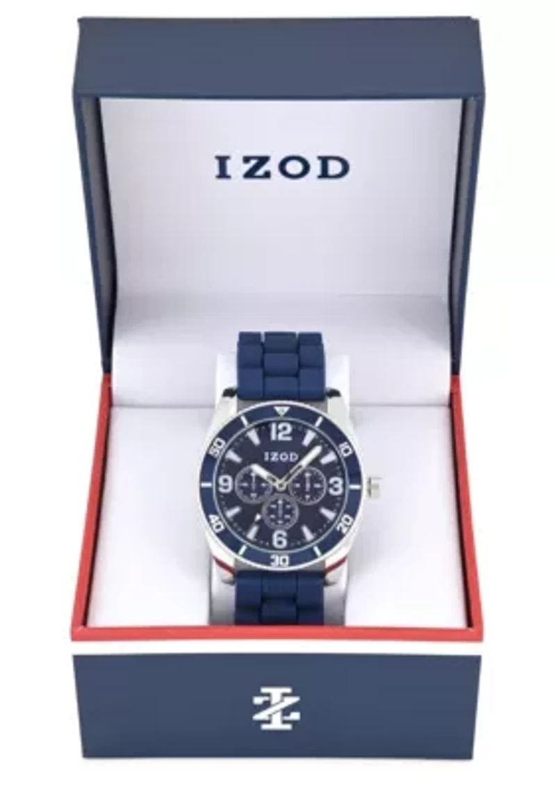 IZOD Adult Mens Analog Watch w Blue Rubber Strap in Silver Model# IZO9444
