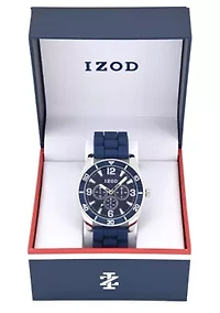 IZOD Adult Mens Analog Watch w Blue Rubber Strap in Silver Model# IZO9444