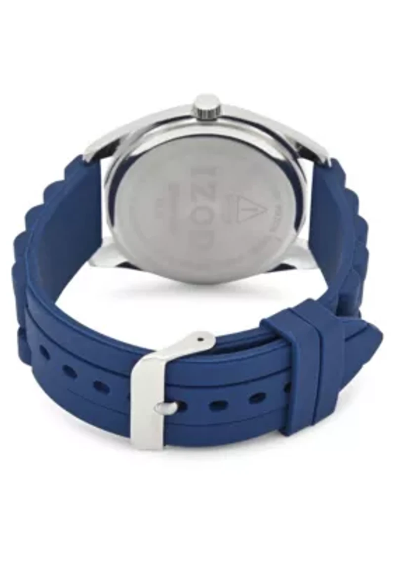 IZOD Adult Mens Analog Watch w Blue Rubber Strap in Silver Model# IZO9444