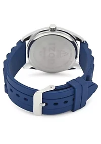 IZOD Adult Mens Analog Watch w Blue Rubber Strap in Silver Model# IZO9444