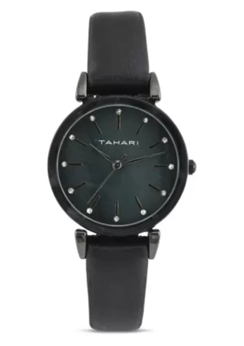 Tahari Adult Womens Analog Watch w Gunmetal Case and Black Strap Model# TAH3050