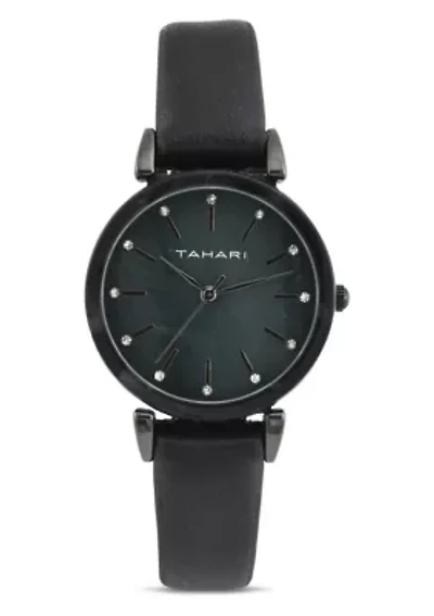 Tahari Adult Womens Analog Watch w Gunmetal Case and Black Strap Model# TAH3050