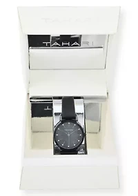 Tahari Adult Womens Analog Watch w Gunmetal Case and Black Strap Model# TAH3050